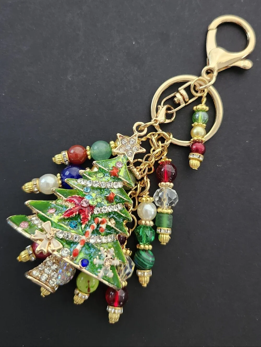 Christmas Tree Purse Charm or Keychain Malachite Aventurine Handcrafted